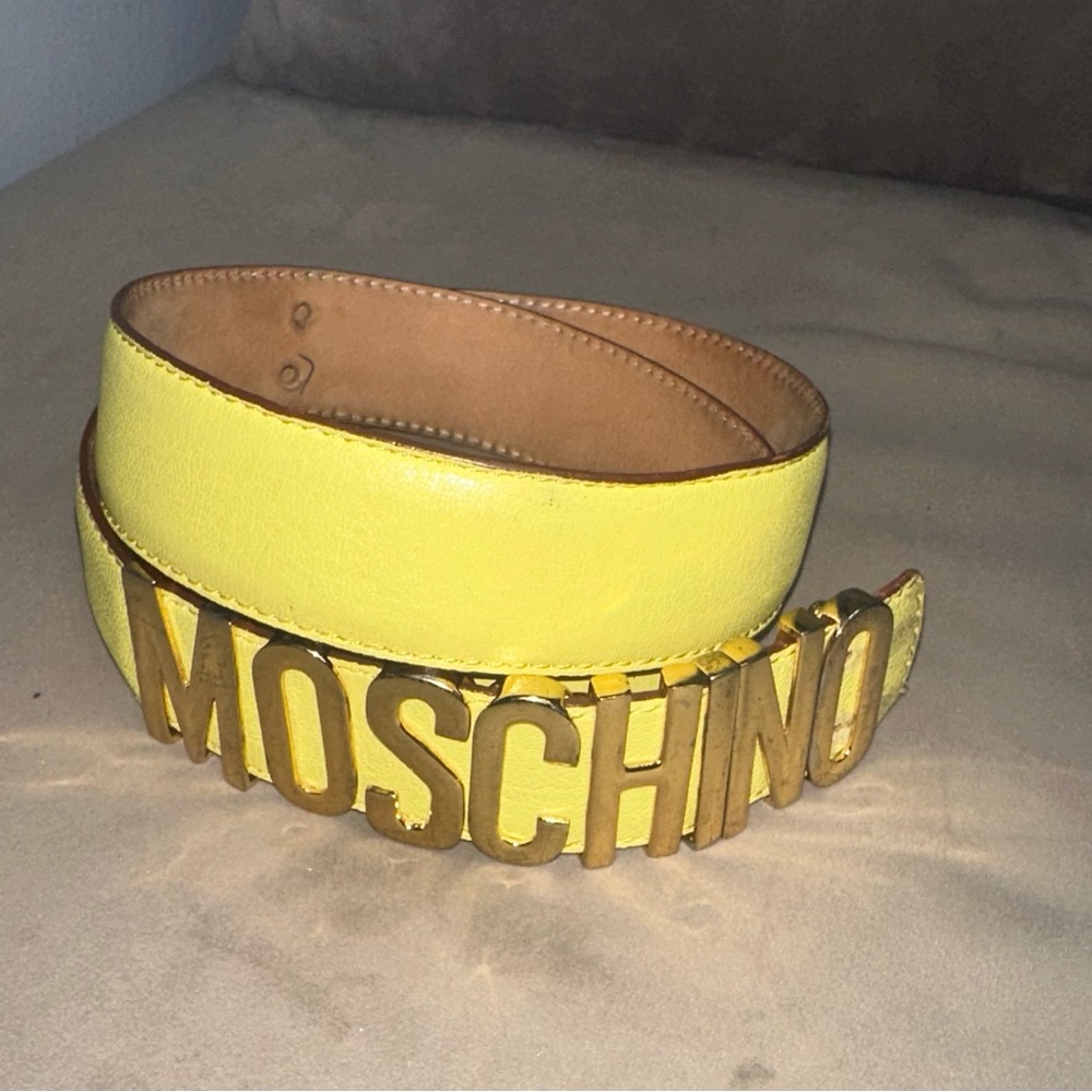 Authentic Moschino Logo Belt Lime Green Italian Size 42 -US Medium
